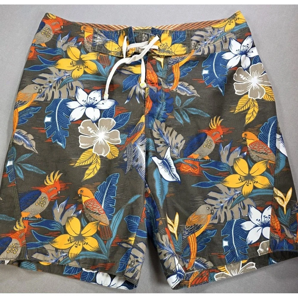 Old Navy Mens Swim Trunks Large Tropical Bird Floral Print‎